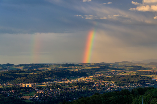 Beautiful rainbow over Bern city in Switzerland