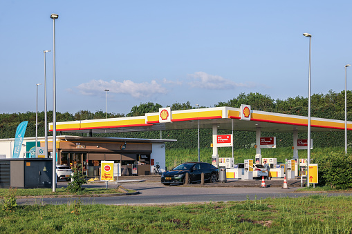 Amersfoort, The Netherlands - May 13th, 2023: Shell tankstation bij Amersfoort, Nederland