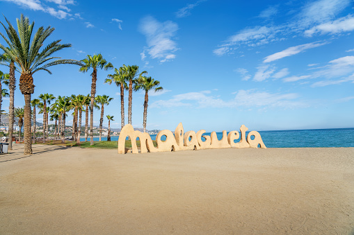 Malaga, Spain - May 20, 2019: La Malagueta Beach Sign - Malaga, Andalusia, Spain