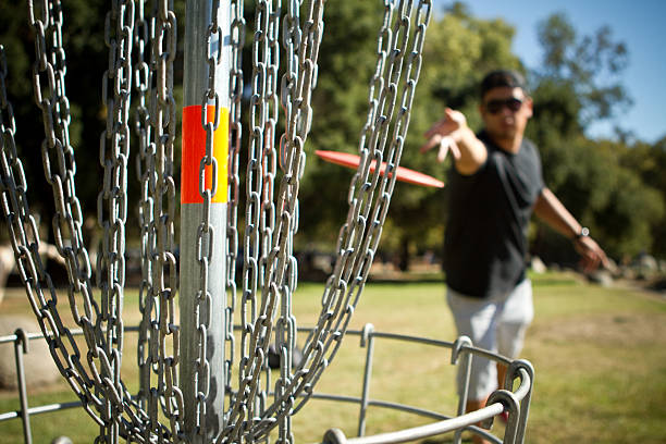 Disc golf putt shot. stock photo