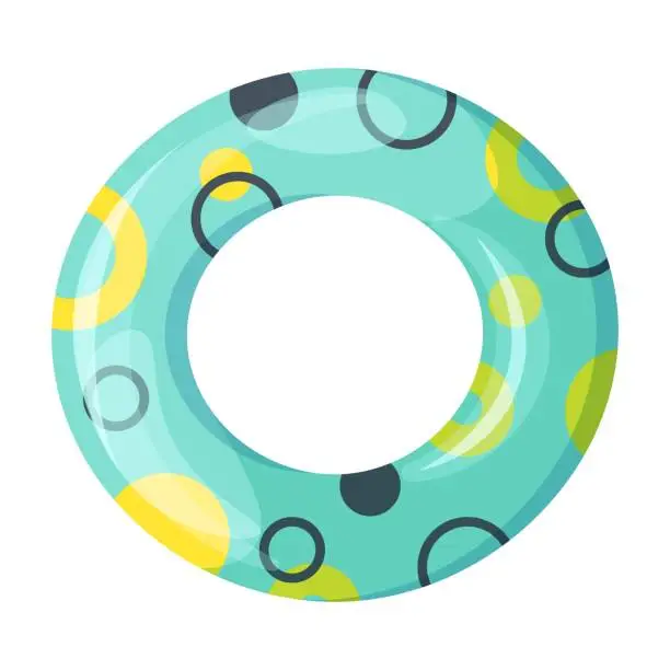 Vector illustration of Blue rubber ring for swimming in pool and sea. Summer time symbol. Circle toy. Vector illustration isolated on white.