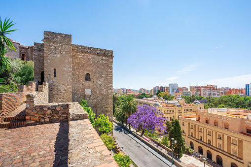 Malaga, Spain - May 18, 2019: Torre del Cristo (Tower of Christ) at Alcazaba Fortress - Malaga, Andalusia, Spain