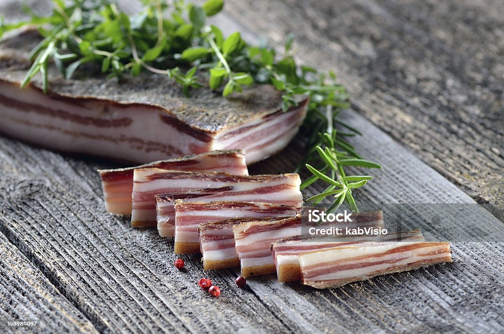 Bacon snack Delicious South Tyrolean cured farmhouse bacon Bacon Stock Photo