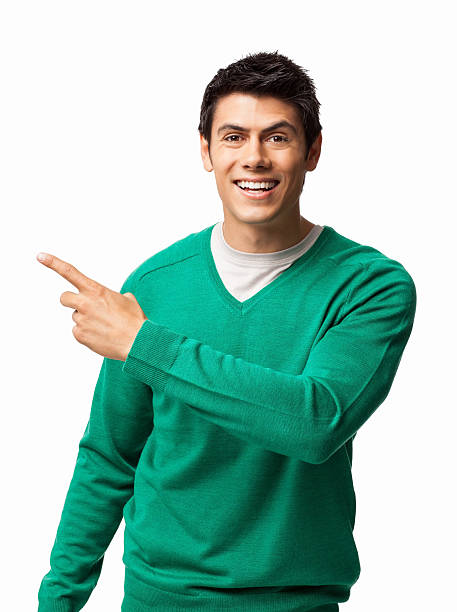 istock Young Man Pointing To His Right - Isolated 148984211