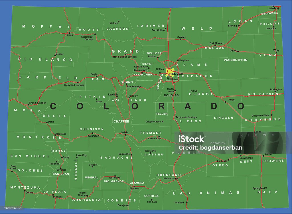 Mapa político do estado do Colorado - Vetor de Mapa royalty-free