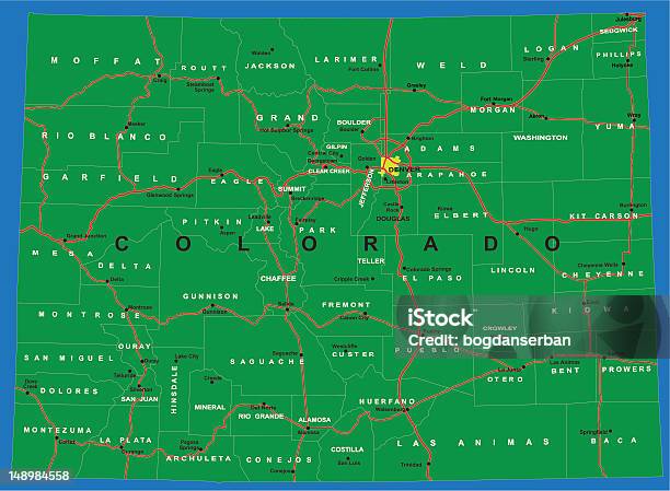 Vetores de Mapa Político Do Estado Do Colorado e mais imagens de Mapa - Mapa, Colorado, Boulder