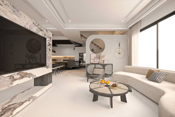istock Luxury home living room, 3d rendering. 1489848344