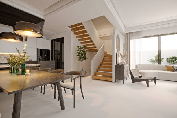 istock Luxury home living room, 3d rendering. 1489848869