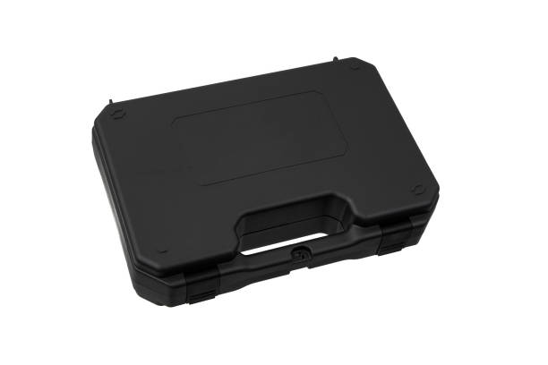 istock Black plastic case with foam inside. A box for storing and transporting a pistol. Weapon case isolate on white background. 1489852159