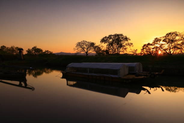 Scenery of the Kitakami River at sunset