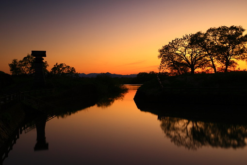 Scenery of the Kitakami River at sunset