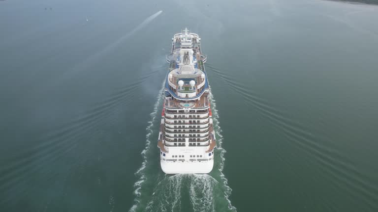 Large cruise liner at sea, drone view