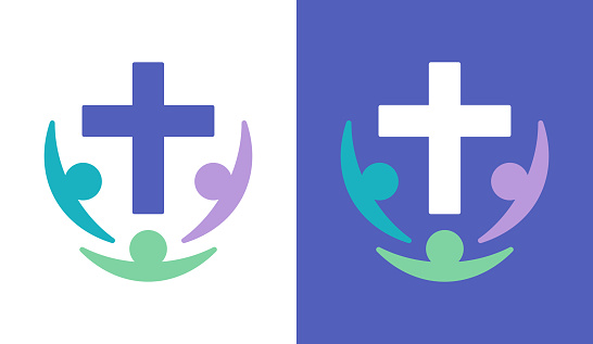 Church worship Christian cross symbol people congregation.