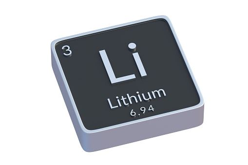 Lithium Li chemical element of periodic table isolated on white background. Metallic symbol of chemistry element. 3d render