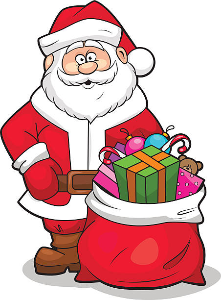 weihnachtsmann mit geschenken - lieke klaus stock-grafiken, -clipart, -cartoons und -symbole