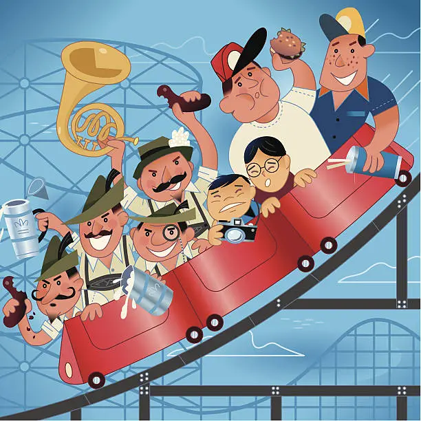 Vector illustration of Crowded Rollercoaster