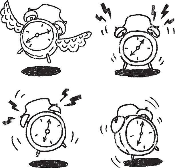 Alarm clocks 4 Alarm clocks hand draw sketches time drawings stock illustrations