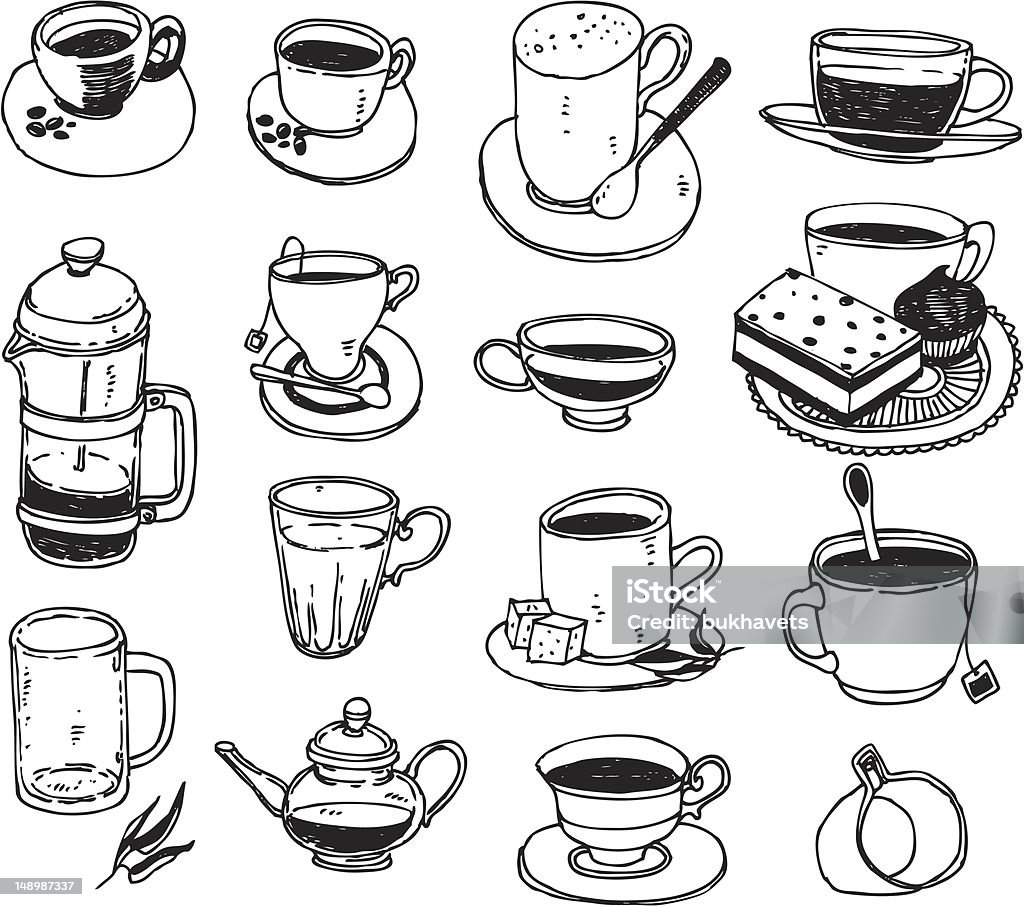 big vector set-TÉ Y CAFÉ - arte vectorial de Azúcar libre de derechos