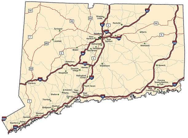 ilustrações, clipart, desenhos animados e ícones de connecticut mapa de estrada (vector - connecticut map