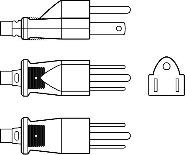 接地電源プラグ線画 - prong点のイラスト素材／クリップアート素材／マンガ素材／アイコン素材