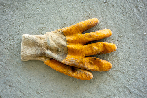 Close-up on welding protective glove.