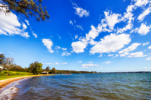 Lake Macquarie waters at Murrays beach resort coastal lakeshore town in Australia.