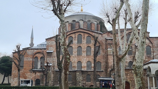 Istanbul, Türkiye – January 12, 2023: Façade of Hagia Irene in Istanbul.