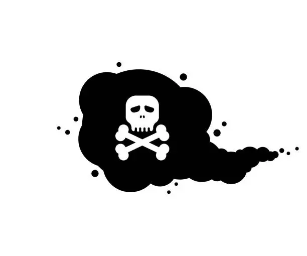 Vector illustration of simple black poisonous fumes with white skull