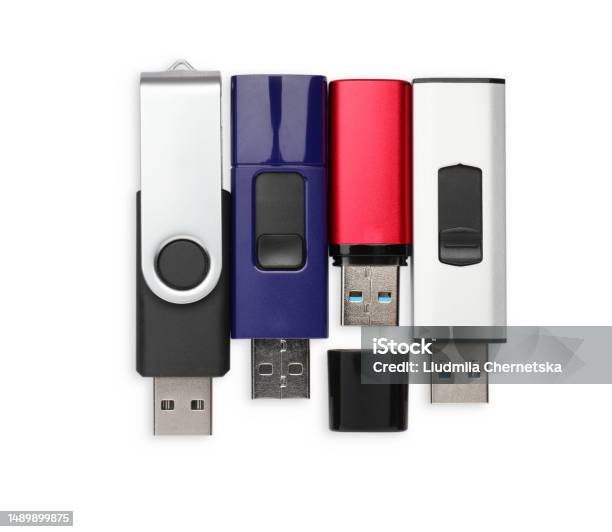 Usb Driver Top View Modern Usb Flash Drives On White Background Top View Stock Photo ...