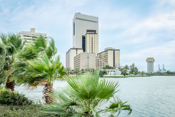 Jeddah downtown central district and lake Ar Arbaeen park, Saudi Arabia