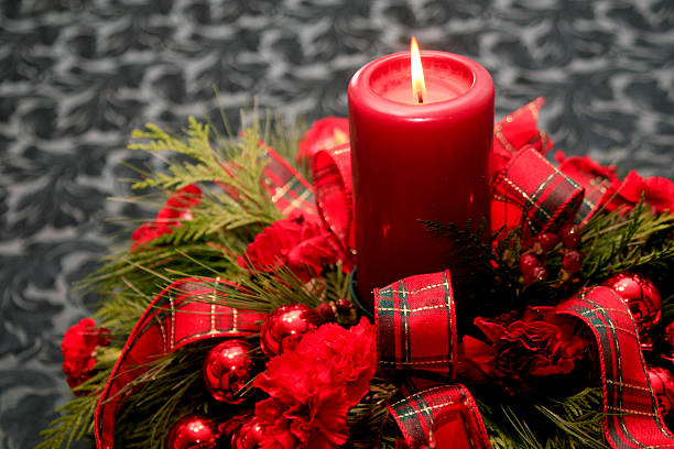 istock Christmas decoration with candle and red ribbon 148990511