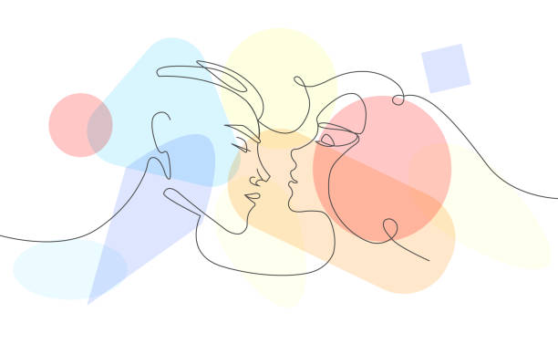 illustrations, cliparts, dessins animés et icônes de deux lignes amoureuses, fond moderne abstrait - face to face teenage couple teenager couple