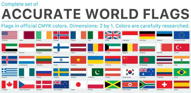 Vector illustration of Accurate World Flags in Official CMYK Colors