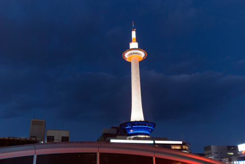 Kyoto TV tower from below by late evening