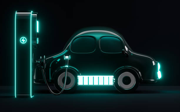 istock Automobile charging pile is charging the car, electric vehicle charging concept, 3d rendering. 1489930291