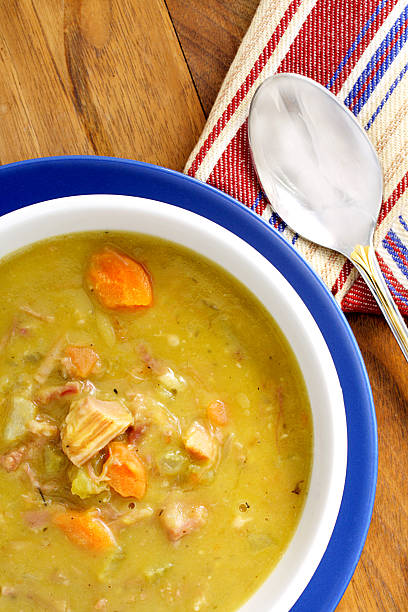 Green split pea soup stock photo