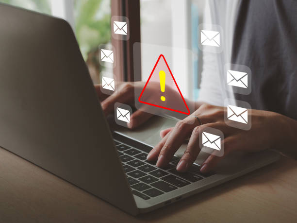 email or message Show malware or virus alerts Red triangle warning sign. by email or message Show malware or virus alerts email scam stock pictures, royalty-free photos & images