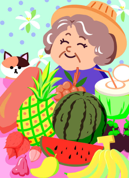 Thai fruits. Thai fruits. mature woman healthy eating stock illustrations