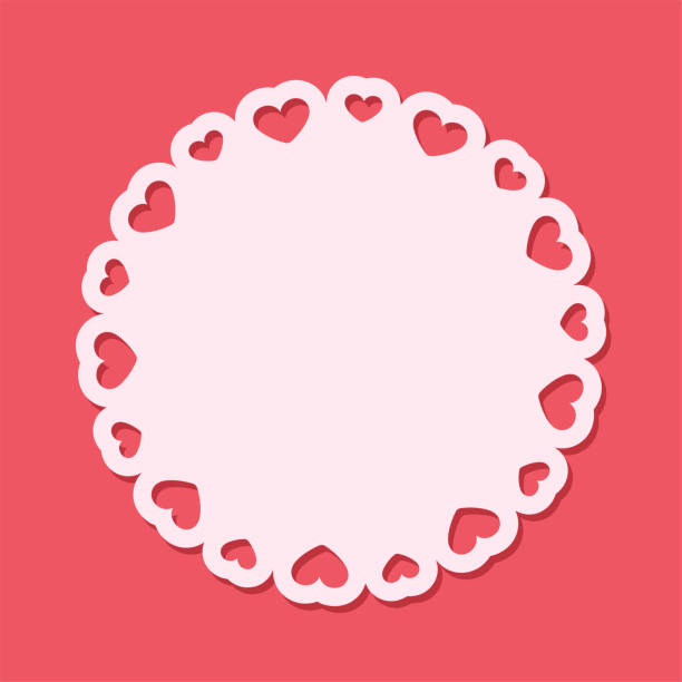 ilustrações de stock, clip art, desenhos animados e ícones de round scalloped frame with hearts pattern, pastel cute valentines frame border - doily heart shape animal heart valentines day