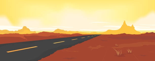 Summer Desert Road Vector illustration of a wide desert landscape road background for summer or spring seasons advertising. Vector eps and high resolution jpeg files included. texas mountains stock illustrations