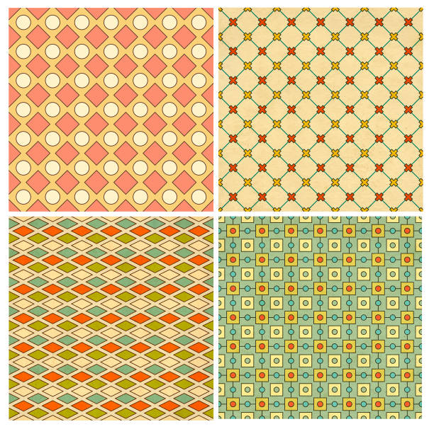 istock Set of seamless pattern with paper texture and vintage geometric pattern in shabby chic style. Retro collection. Endless texture can be used for pattern fills, web page background 1489958741