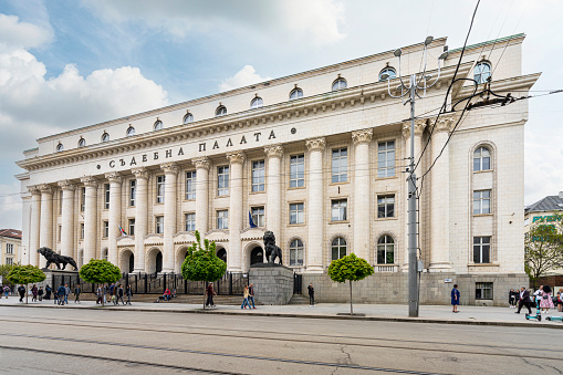 Sofia, Bulgaria. May 2023. exterior view of the Sofia City Court building in the city center