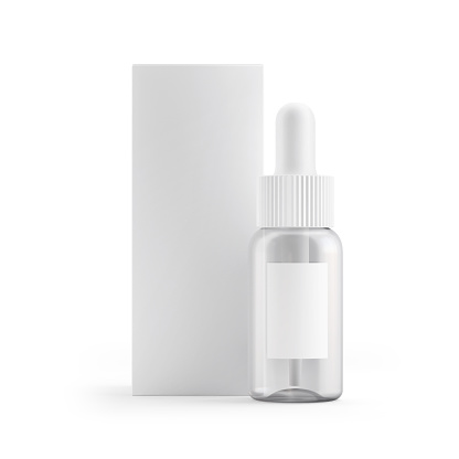 Transparent glass dropper serum bottle for cosmetic product design mockup, isoalted on white background