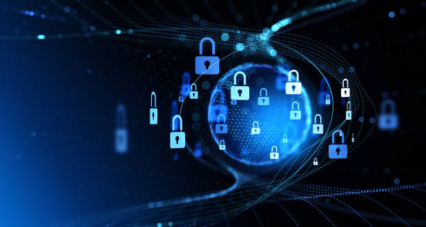 istock Earth globe and cybersecurity hologram with lock and cyberspace 1489982378