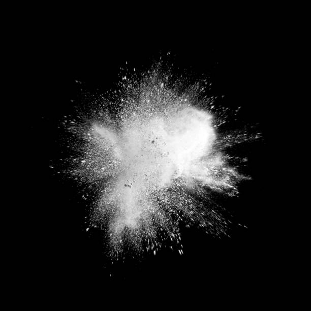黒い背景に白い粉の爆発、分離型 - photographic effects smoke technology abstract ストックフォトと画像