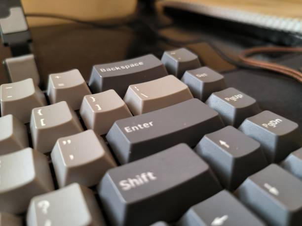 istock Photo a black keyboard on a wooden table 1489984520