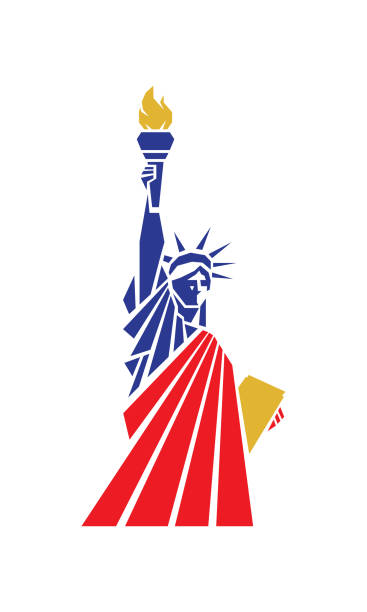 ilustrações, clipart, desenhos animados e ícones de estátua da liberdade - statue manhattan monument flaming torch