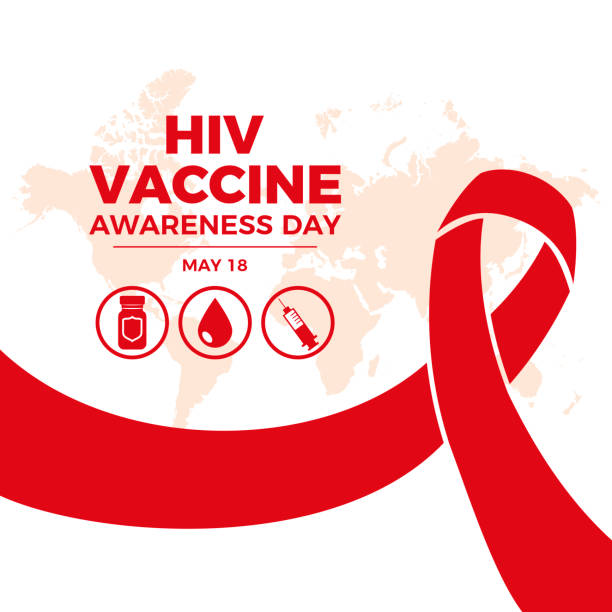 illustrazioni stock, clip art, cartoni animati e icone di tendenza di illustrazione vettoriale della giornata di sensibilizzazione sul vaccino contro l'hiv - ribbon banner aids awareness ribbon red