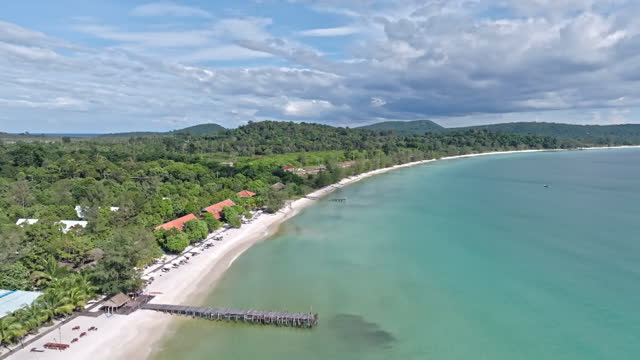 Koh Rong Island Beach Cambodia Island Coast Fly Over 4K Video