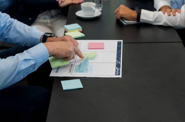 istock Personal development, coaching and training course for Business teamwork. Meeting and discussing with colleagues in conference room 1489990157